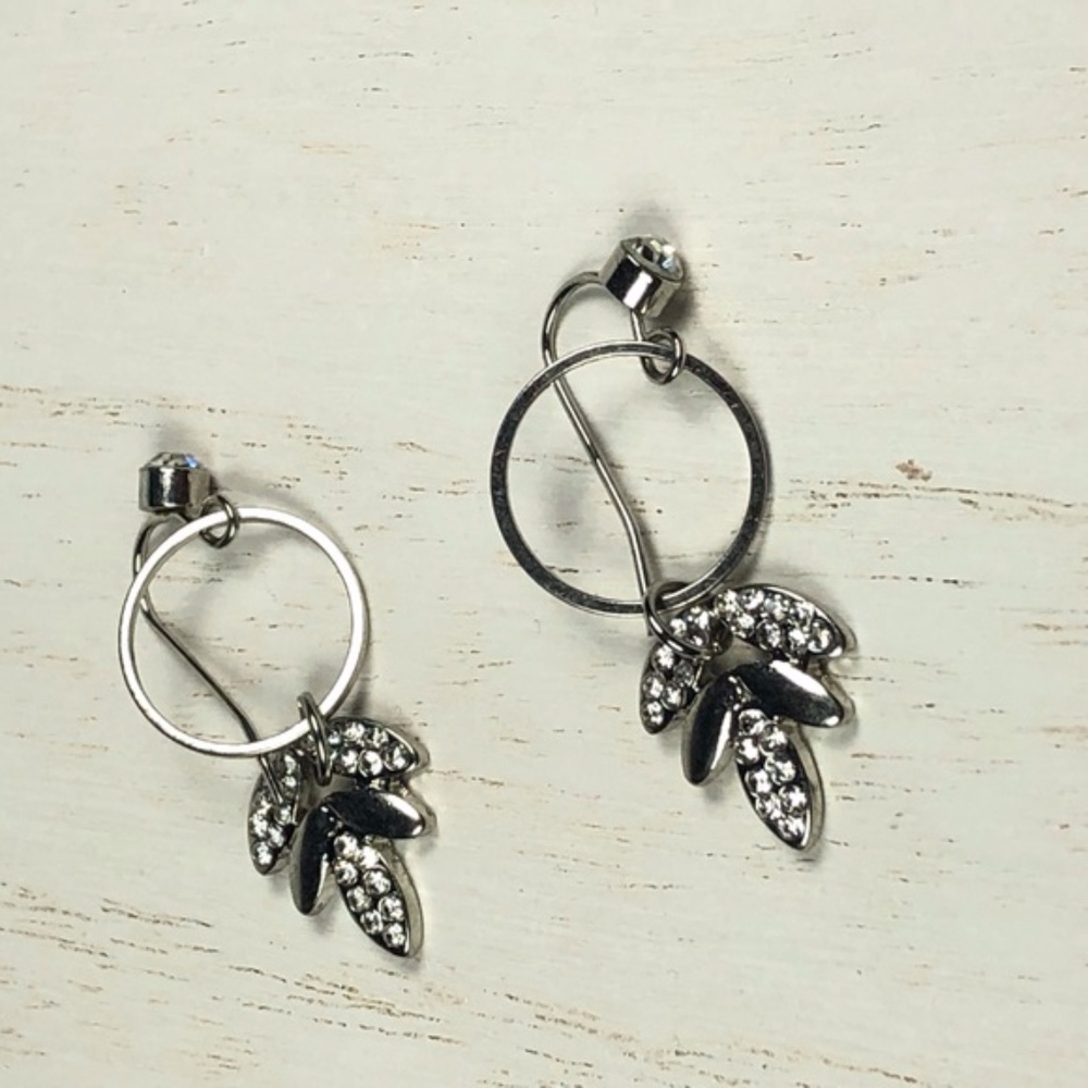 Charming Charlie Silver Rhinestone Floral Earrings